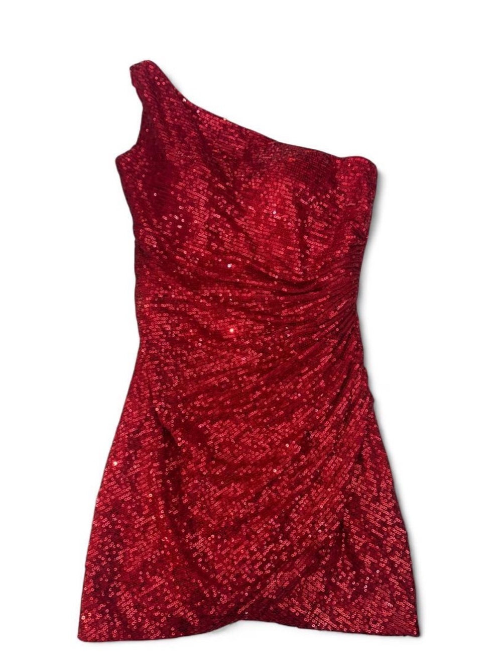 Vintage la femme Red One-Shoulder Sequin Mini Dress - Elegant Party Wear